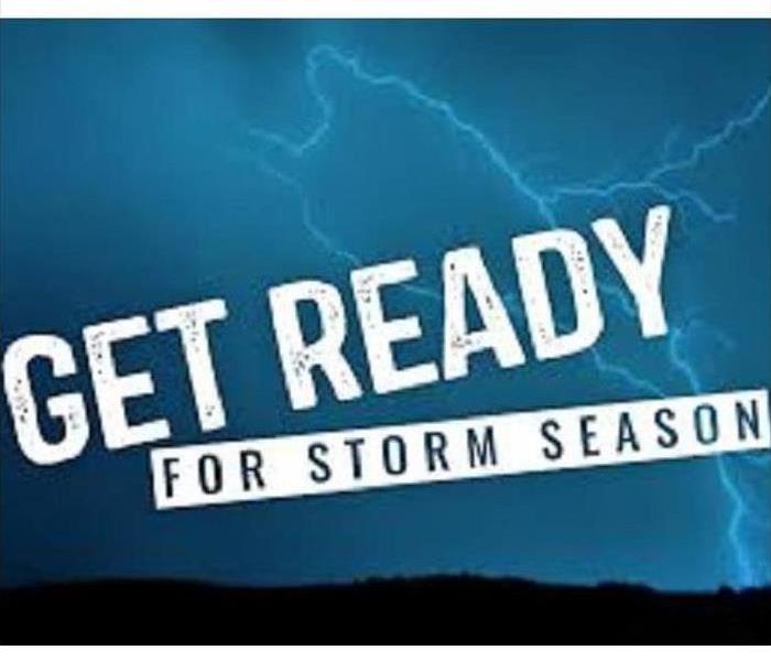 Lightning on a blue background that says "Get Ready for Storm Season"